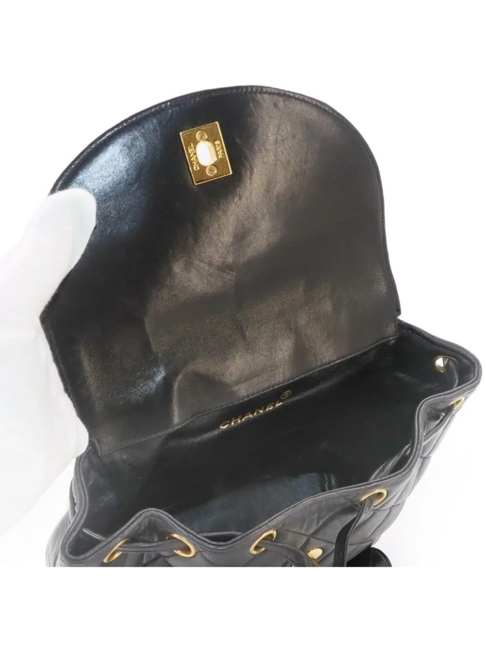 Chanel Quilted Chain Backpack Lambskin Black Vintage Gold Duma